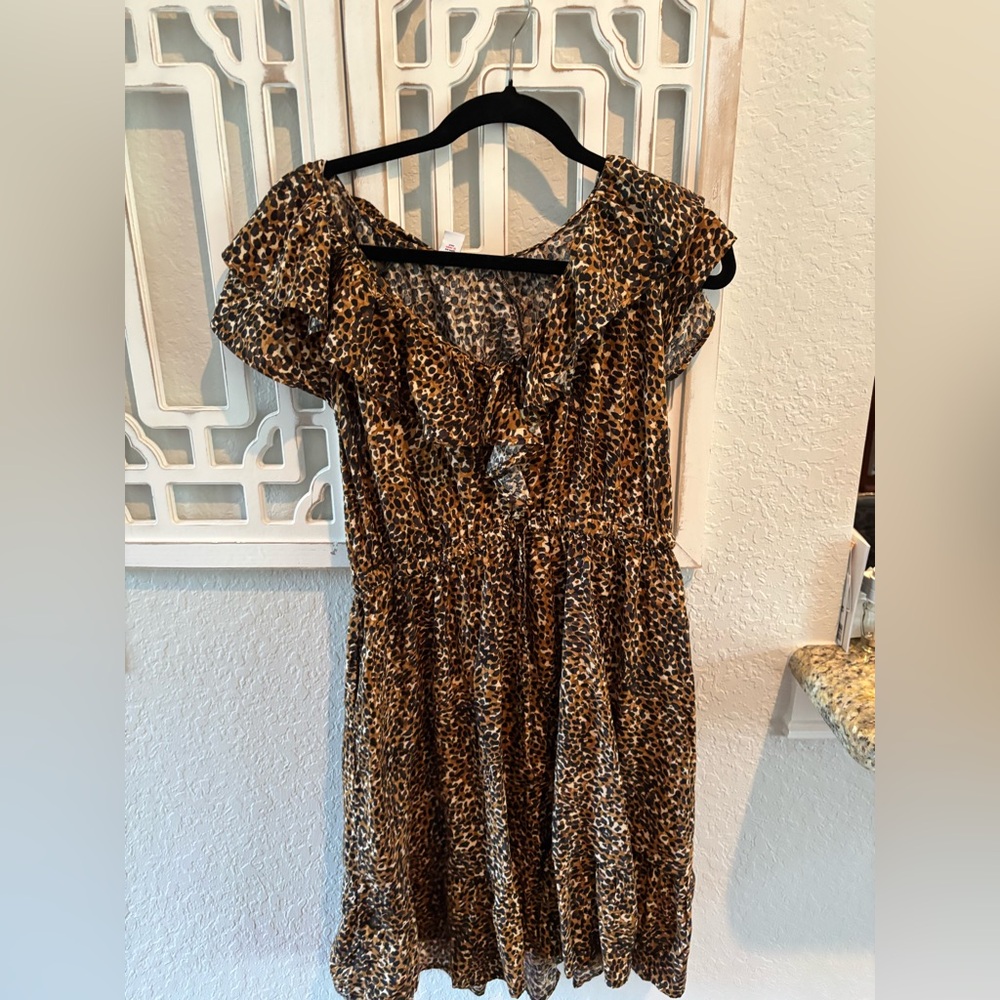 Old Navy Brown and Black Puff Sleeve Mini Dress